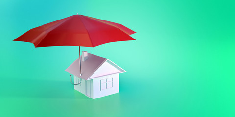 private house with an umbrella on top, which protects the house from troubles and darkness. Property insurance.