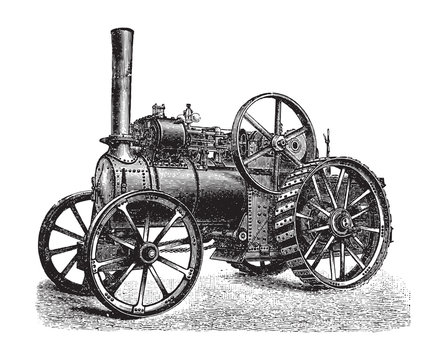 Old tractor / vintage illustration from Brockhaus Konversations-Lexikon 1908