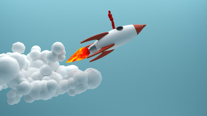 Naklejka na ściany i meble Flying with a Rocket to Successful background vector. Business concept illustration.3d rendring.rocket illustration flying over cloud..
