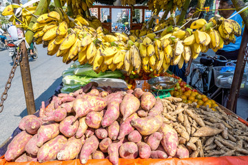 Fresh banana on street in a tropical market in Myanmar