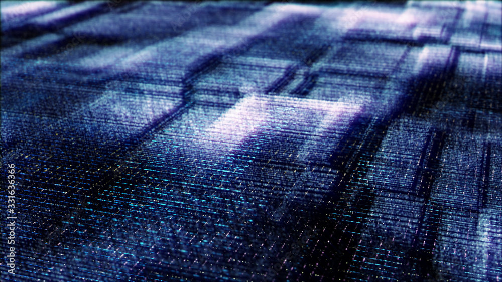 Poster Futuristic digital generated image abstract matrix particles de-focus grid in cyber space digital background environment