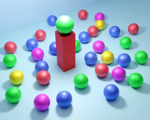 Leadership. Conceptual image of a leader and subordinates. Business teamwork. Balloons.