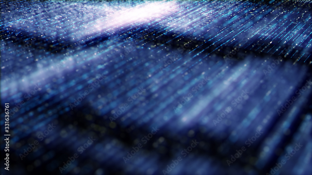 Poster Futuristic digital generated image abstract matrix particles de-focus grid in cyber space digital background environment