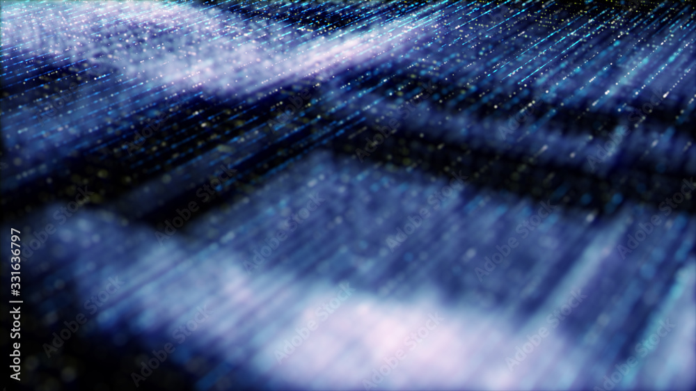 Poster Futuristic digital generated image abstract matrix particles de-focus grid in cyber space digital background environment