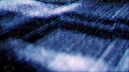 Futuristic digital generated image abstract matrix particles de-focus grid in cyber space digital...
