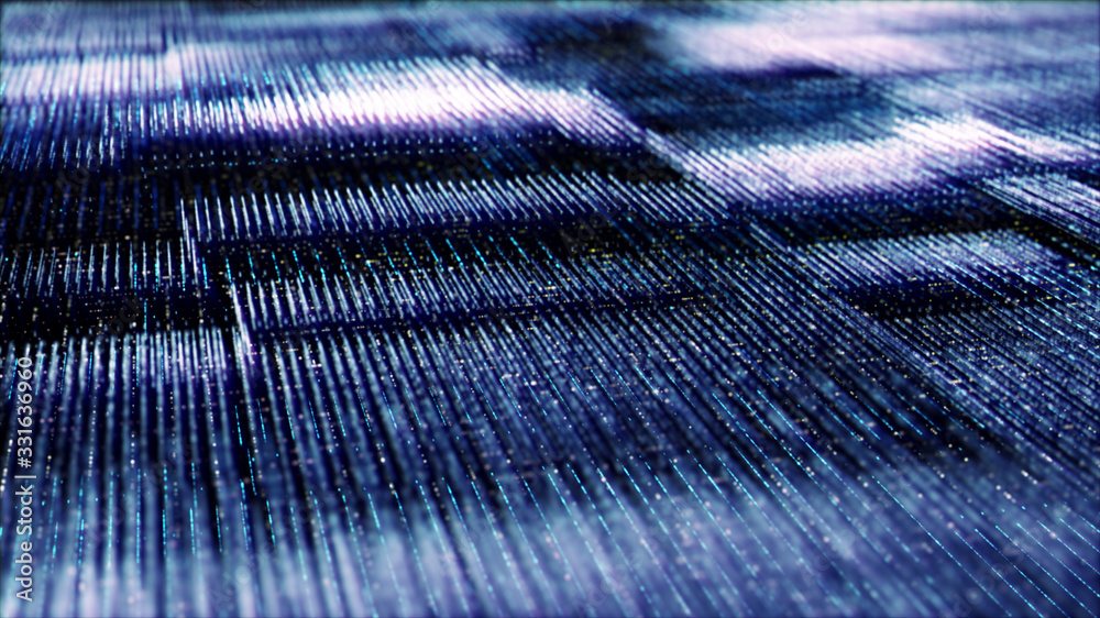Poster Futuristic digital generated image abstract matrix particles de-focus grid in cyber space digital background environment