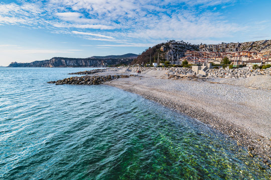 Winter sunset over the bay of Portopiccolo Sistiana. Duino. Italy