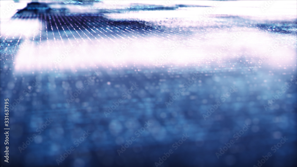 Aufkleber Futuristic digital generated image abstract matrix particles de-focus grid in cyber space digital background environment