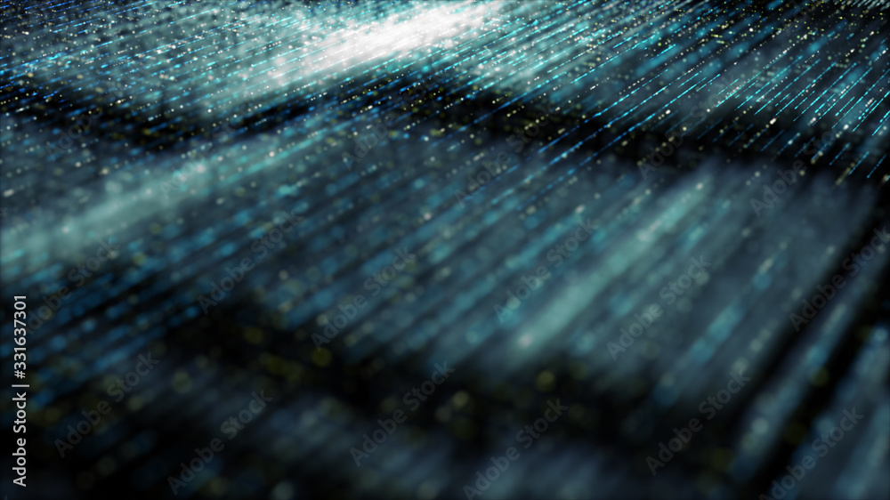 Poster Futuristic digital generated image abstract matrix particles de-focus grid in cyber space digital background environment