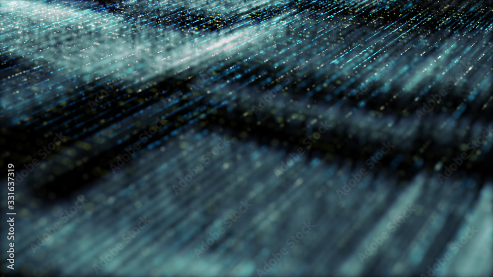 Poster Futuristic digital generated image abstract matrix particles de-focus grid in cyber space digital background environment
