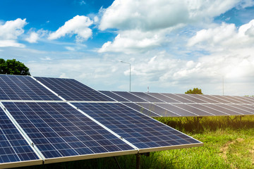 photovoltaic solar power panel on sky background, green clean Alternative power energy concept.