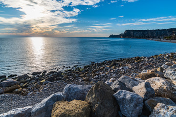 Winter sunset over the bay of Portopiccolo Sistiana. Duino. Italy