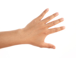 isolated hand sign on white.