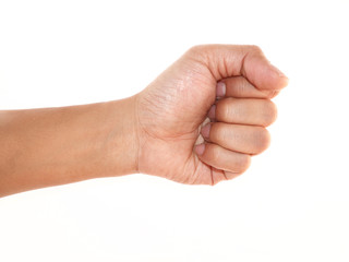 isolated hand sign on white.