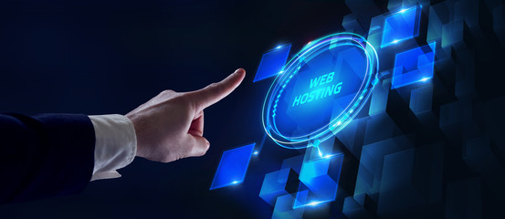 Web Hosting. The activity of providing storage space and access for websites. Business, modern technology, internet and networking concept