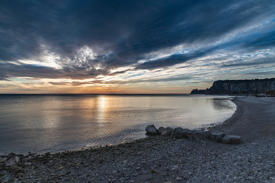 Winter sunset over the bay of Portopiccolo Sistiana. Duino. Italy