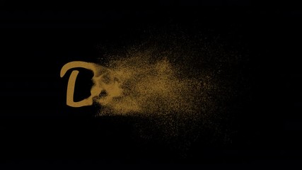 Sandy Dubai title disperse. Wind blows sand of textured gritty letters of Dubai caption. 4K, 60 fps, ProRes 4444 with alpha channel (transparency). You can repaint, for this use video as alpha stencil