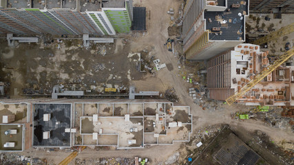 aerial view of construction site in progress. industrial area.