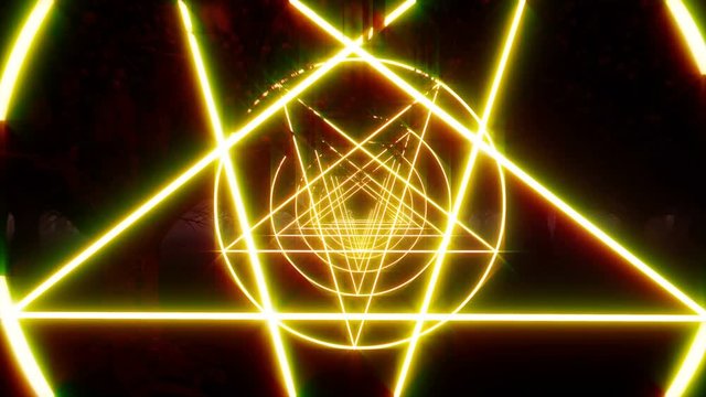 Tunnel of Satan's Red Stars. Vintage engraving. Mystic circle pentagram. Mystic, magic, background. 4k