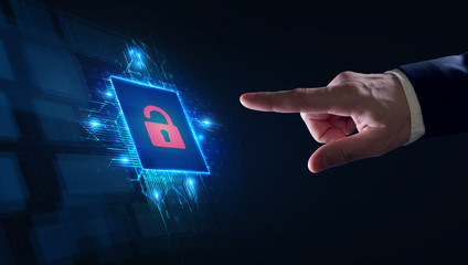 Cyber security data protection business technology privacy concept. Young businessman  select the...