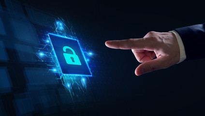 Cyber security data protection business technology privacy concept. Young businessman  select the...