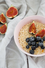 Healthy eating concept. Tasty healthy breakfast: cereal and fruit in a bowl. 