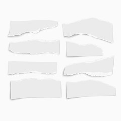 Set of paper different tears scraps wisps isolated on white background