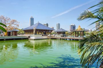 View at Beira lake with Gangarama Temple in the Slave island in Colombo - Sri Lanka