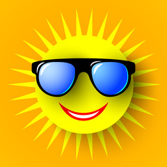 Sun in glasses. Summer banner. Vector illustration.