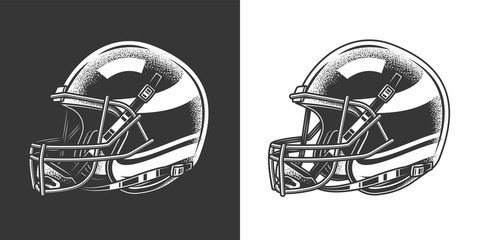 Original monochrome vector illustration. American football helmet in retro style. © artmarsa
