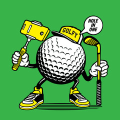 Selfie Golf Ball Stick Golfer Character Design