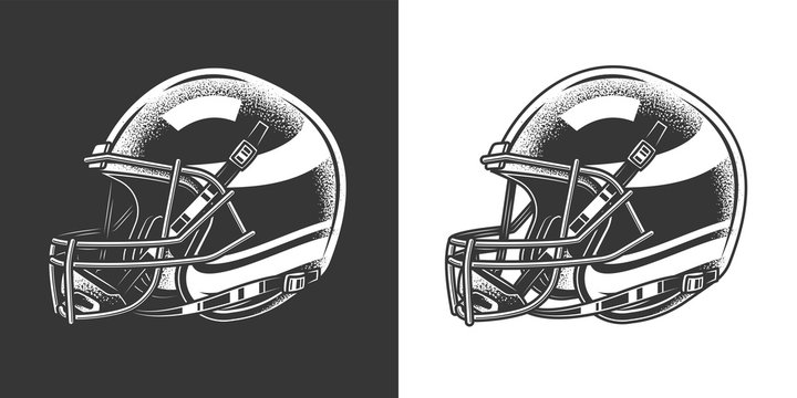 Original monochrome vector illustration. American football helmet in retro style.