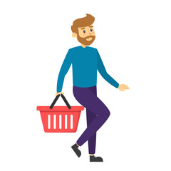 Man walking with a shopping basket isolated