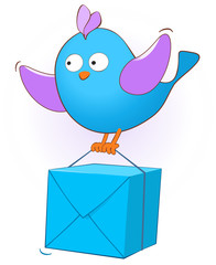 Little blue bird delivers a package