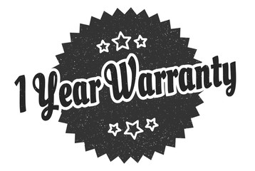 1 year warranty sign. 1 year warranty round vintage retro label. 1 year warranty