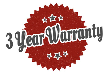 3 year warranty sign. 3 year warranty round vintage retro label. 3 year warranty