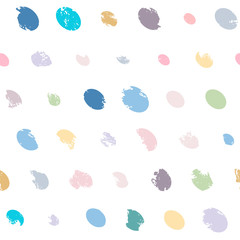 Vector confetti pattern. Modern polka dot seamless background. Pastel colored shapes with worn out texture on white background.