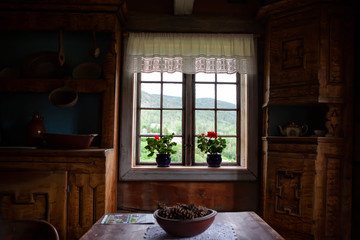 old rural interior, timber house interior.Wooden house interior.Scandinavian style.