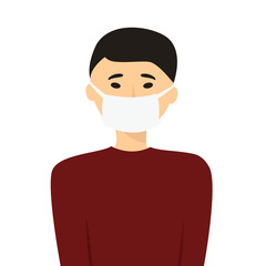 illustration of a man of oriental appearance with dark hair, a Chinese, a Japanese, a Korean in a protective medical mask. protection against diseases, viruses, infections.