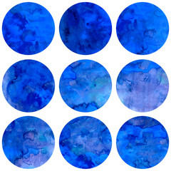 Obraz na płótnie Canvas 青い水彩の丸いアブストラクトアイコンイラスト
