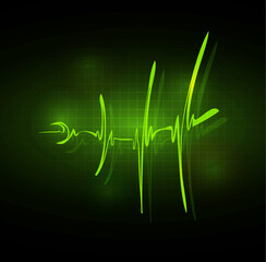The heart wave fluctuates according to the heart rhythm. Beautiful green light background 