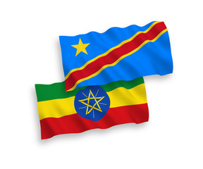 Fototapeta premium Flags of Democratic Republic of the Congo and Ethiopia on a white background