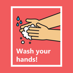 Washing hands, icon with water drops. Vector
