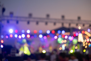 Abstract blur defocus background of neon decoration light on stage