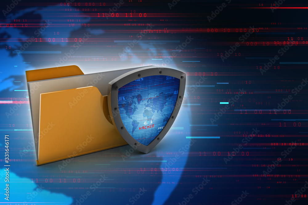 Poster laptop folder with shield. isolated 3d rendering image