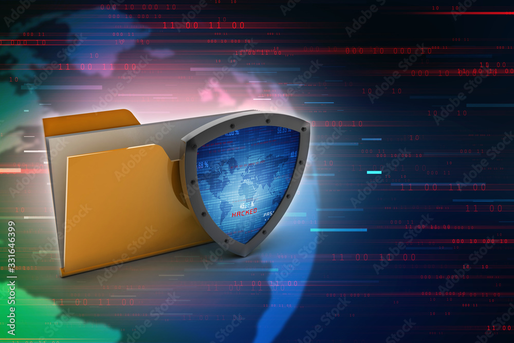 Poster laptop folder with shield. isolated 3d rendering image