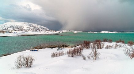 Snowy scenery in Sommaroya Island, Norway