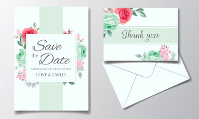 Fototapeta na wymiar Elegant wedding invitation card set template with beautiful floral and leaves