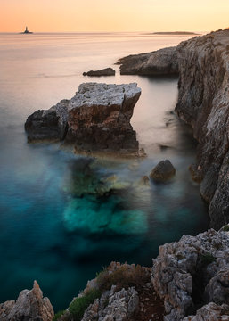 Long exposure of the Croatian sea and a rock close to Premantura, Croatia