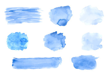 Set of Vector Watercolor Blue Stains